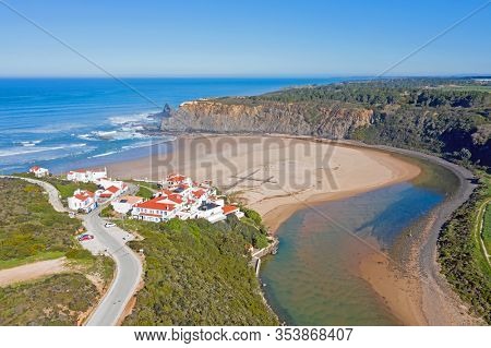 Aerial from Praia Odeceixe on the west coast in Portugal