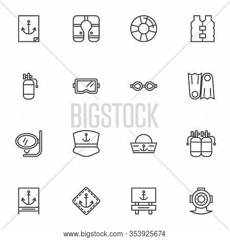 Swimming Diving Line Icons Set. Linear Style Symbols Collection, Outline Signs Pack. Vector Graphics