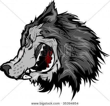 Cabeza de la mascota de lobo Vector Cartoon