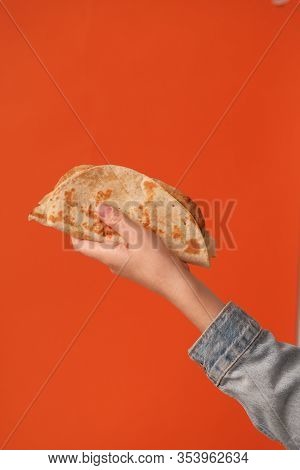 National Food Concept. Mexican National Food Tacos Or Tatar National Food - Kystyby In Hand On An Or