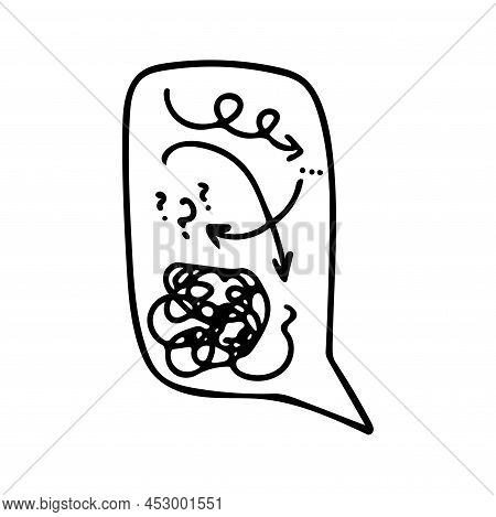 Confused Messed Up Thoughts Bubble Line Art Icon. Depressed Mental State Before Therapy, Add Or Alzh