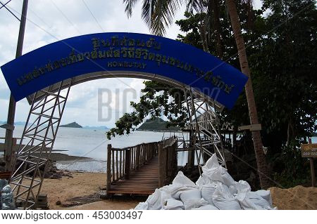 Wooden Bridge And Boat Pier Go To Koh Pitak Or Ko Phithak Island For Thai People And Foreign Travele