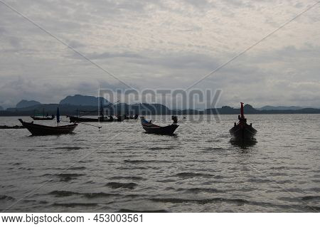 Wooden Long Tail Boat For Send Recieve Travelers Thai People Eco Travel Visit Ko Phithak Island And