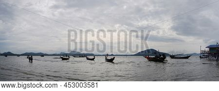 Wooden Long Tail Boat For Send Recieve Travelers Thai People Eco Travel Visit Ko Phithak Island And