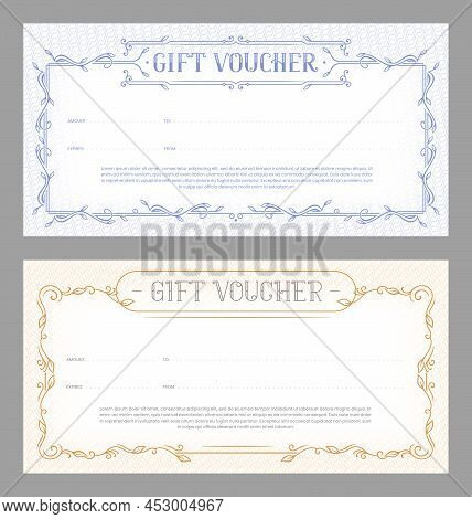 Gift Vouchers Templates With Ornate Frames. Design Concept For Gift Coupon, Invitation, Certificate,