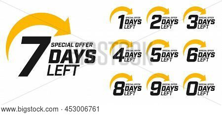 Special Offer Timer, Sticker Limited To Few Days Set. Countdown 1, 2, 3, 4, 5, 6, 7, 8, 9, 0 Days Le