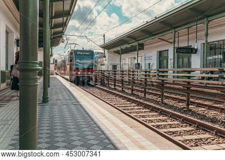Arriving Train To The Metro Station. Vienna Austria. 04 2022