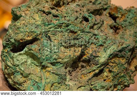 Raw Malachite Close-up. Background, Texture Of Malachite. Green Malachite Color