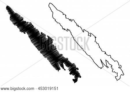 Ugljan Island (republic Of Croatia, Adriatic Sea, Zadar Archipelago) Map Vector Illustration, Scribb