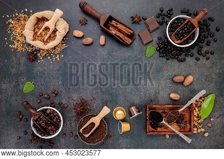 Coffee Beans Background And Copy Space For Design.