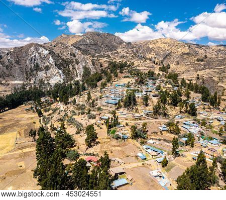 Aerial View Of Chacapampa Village In The Peruvian Andes