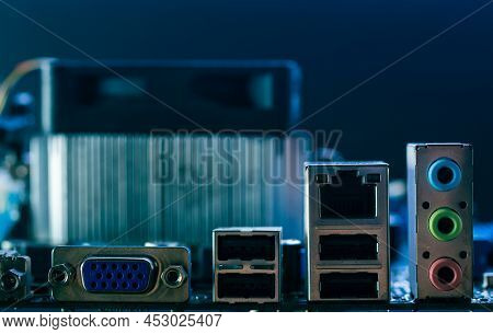 Various Plug Connectors In The Ward. Inputs And Outputs In A Computer Board. Plugs And Connectors.