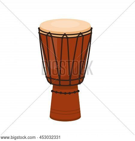 Ethnic Wooden Djembe Icon Isolated On White Background. African Hand Drum Djembe. Folk Percussion Mu