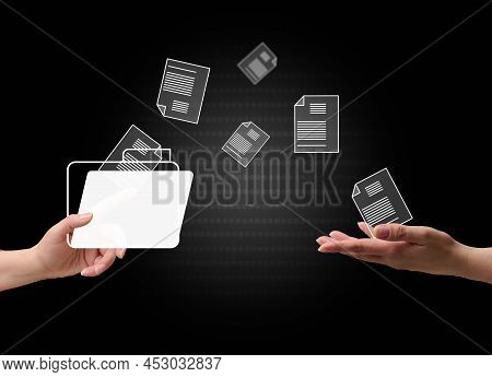 Concept Of Document Flow In The Company, Transition To Paperless Technology. Electronic Document Man