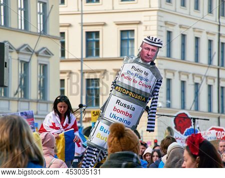 Demonstration No War In Ukraine And Stop Russian Agression, Saying Putin To Gague. Putin To Court. M