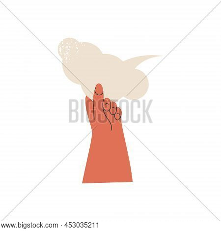 Voter With Vote Or Mans Hand Up Holding White Speech Bubble With Idea Comment Information Opinion Or