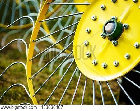 Tractor With Rotary Wheel Hay Rake, Agriculture Machine, Detail View