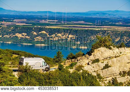 Campervan Camping At Sainte Croix Lake, Verdon Gorge In French Alps Mountains, Provence France. Holi