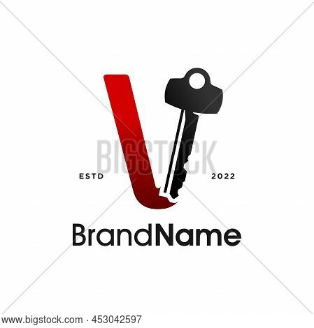 Simple And Modern Illustration Logo Design Initial V Combine With Key.