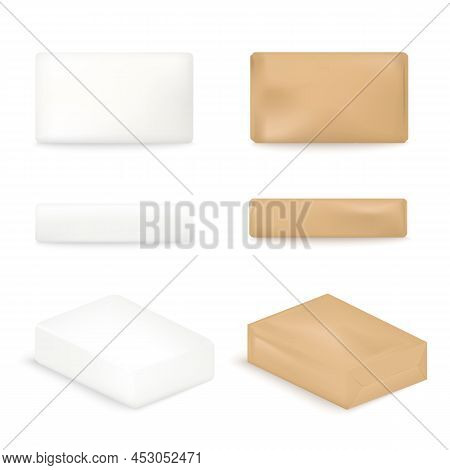 Soap Blocks View From Different Sides, Realistic Vector Illustration Isolated.