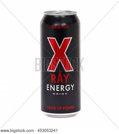 Bucharest, Romania - October 20, 2018. Can Of Xray Energy Drink, Taste Of Power, With High Caffeine 