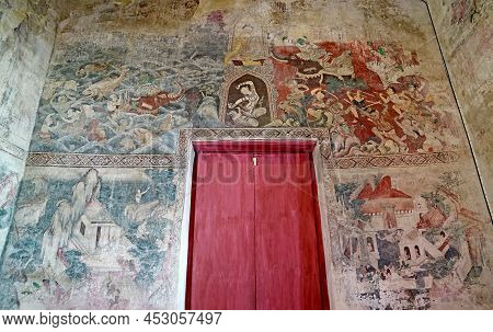 Incredible Mural Painting Inside The Old Ordination Hall Of Wat Chomphuwek Buddhist Temple, A Nation