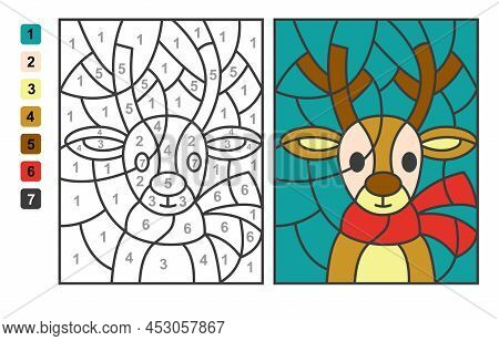 Derr. Color By Numbers. Puzzle Game For Children Education, Colors For Drawing And Learning Mathemat