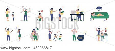 Flat Stress People Icon Set With Different Situations That Cause Stress In A Person Vector Illustrat