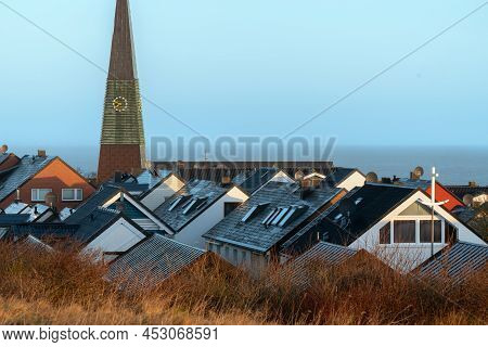 Helgoland, Germany - 02.27.2022: Slim Tall Pyramid Of The Modern Christian Church In German Island O