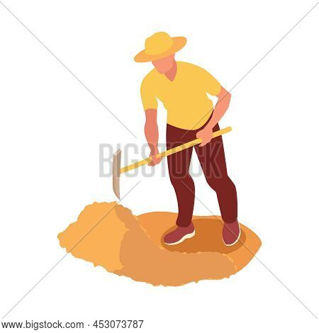 Archeologist Working With Mattock Isometric Icon Vector Illustration