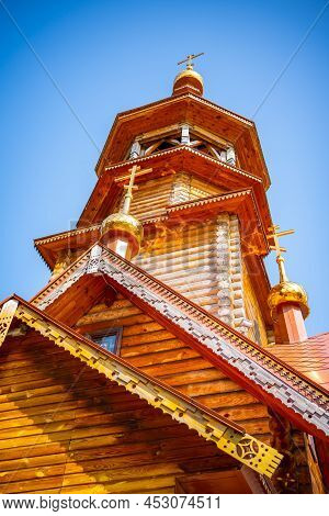 Kemerovo, Russia - April 16, 2022: Church Of Cyril And Methodius In Open-air Museum Tomsk Pisanitsa 