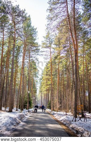 Kemerovo, Russia - April 16, 2022: People Are Walking In Forest Of Open-air Museum Tomsk Pisanitsa L