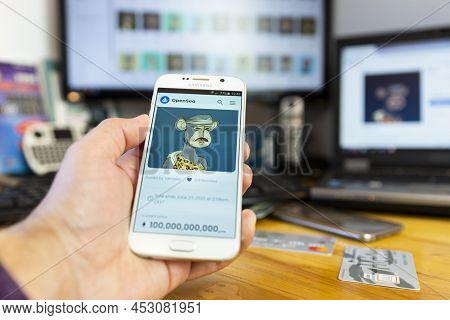 Belgrade, Serbia - April 15, 2022: The Most Expensive Bored Ape Nft From Yacht Club Nft Collection (