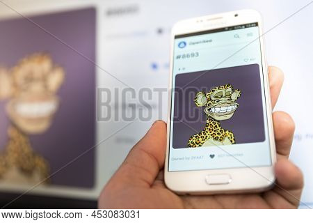 Belgrade, Serbia - April 15, 2022: The Most Expensive Bored Ape Nft From Yacht Club Nft Collection (