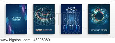 Abstract Vector Template In Hi-tech Style. Modern Cover Design Using Tech Elements And Data Visualiz