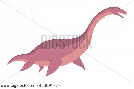 Prehistoric Underwater Dinosaur Plesiosaurus With Fins. Predatory Sea Lizard. Long Neck. Scary Jaws 