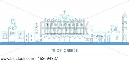 Outline Skyline Panorama Of  Tinos, Cyclades Islands, Greece - Vector Illustration