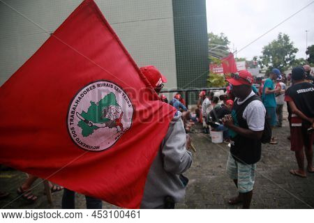 Salvador, Bahia, Brazil - April 18, 2022: Members Of The Landless Movement - Mst - Occupy The Incra 