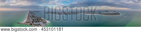 Drone Panorama Over Pass-a-grille Beach On Treasure Island And Pine Key Area In St. Petersburg In Fl