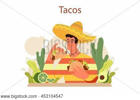 Tacos. Traditional Mexican Fast-food With Meat And Vegetable