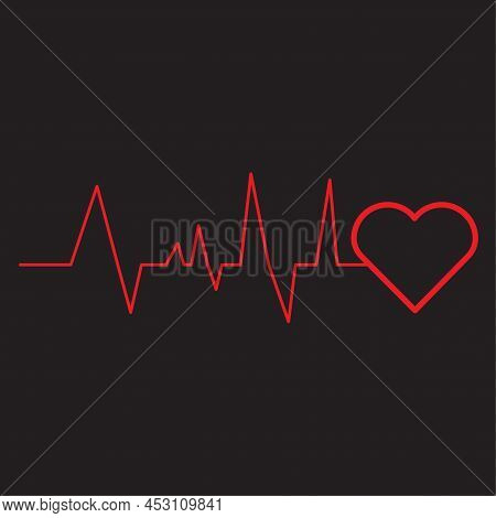 Life Line On Black Background. Heart Wave. Vector Illustration. Stock Image.