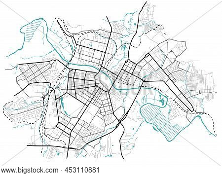 City Map Of Tula. Scheme Of Town Streets. Gps Line Navigation Plan. Black Line Road On White Isolate