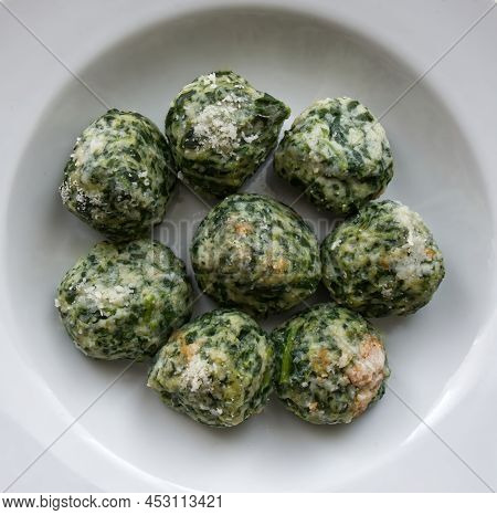 Italian Gnudi Are A Typical First Course Dish Of Tuscan Cuisine. Gnudi Are Large Gnocchi Made With R