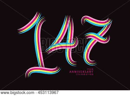 147 Number Design Vector, Graphic T Shirt, 147 Years Anniversary Celebration Logotype Colorful Line,