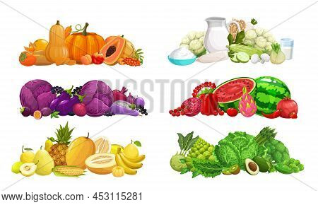 Fruits, Vegetables And Nuts Meals Of Color Rainbow Diet. Detox Dieting System Or Plan Nutrition Vect