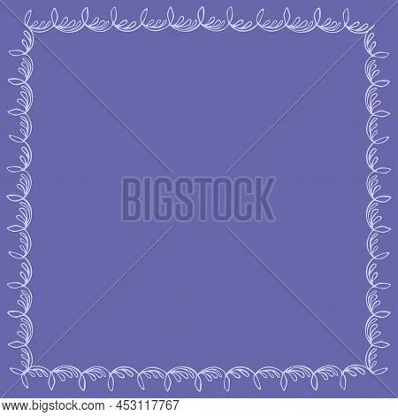 Flower Branch. Square Frame For Text With Botanical Ornament On A Very Peri Background
