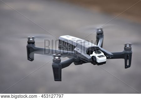 10 April 2022 - Krakow, Poland: The Drone Parrot Anafi Thermal Flying In Air