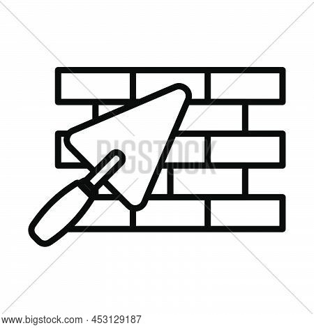 Icon Of Brick Wall With Trowel. Bold Outline Design With Editable Stroke Width. Vector Illustration.