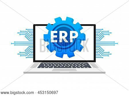 Erp Enterprise Resource Planning. Industry Production. Productivity And Company Enhancement. Vector 