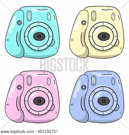 Colorful Image Photo Camera, Instax Camera, Vector Design Element In The Style Of Doodles, Isolated 